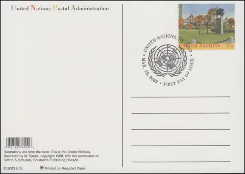 Carte postale des Nations unies P 26 Parking 23 cent, 2003, FDC 28.3.2003