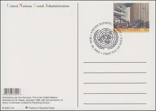 Carte postale des Nations unies P 27 Foyer 23 cent, 2003, FDC 28.3.2003