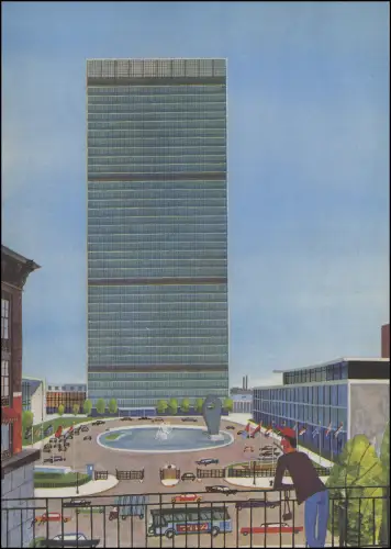 Carte postale des Nations unies P 28 quartier général des NU 23 cent, 2003, FDC 28.3.2003