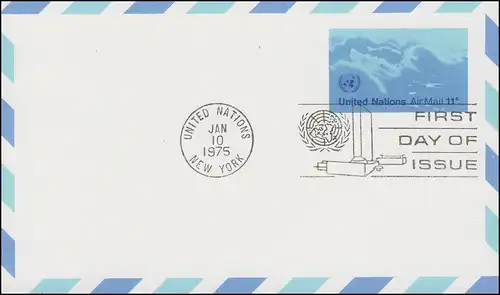 UNO New York Luftpostkarte LP 10 Wolkenbildung 11 Cent 1975, FDC 10.1.1975