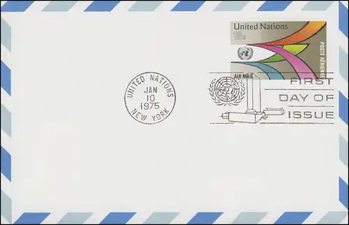 UNO New York Luftpostkarte LP 11 Farbige Pfeile 18 Cent 1975, FDC 10.1.1975.