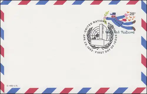 UNO New York Luftpostkarte LP 12 Briefträger 28 Cent 1982, FDC 28.4.1982
