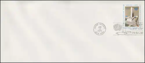 UNO New York Umschlag U 6B Hauptquartier 10 Cent 1975, 242x105, FDC 10.1.1975