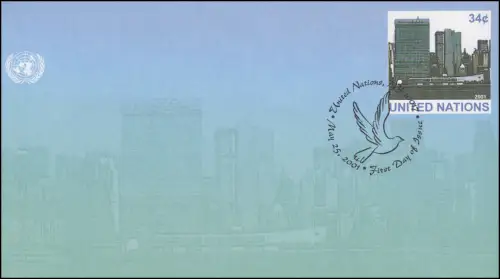 UNO New York couverture U 13A quartier général 34 cent, 2001, 165x92, FDC 25.5.2001