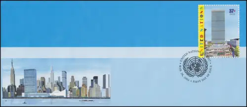 UNO New York Umschlag U 15B Hauptquartier 37 Cent 2003, 242x105, FDC 28.3.2003