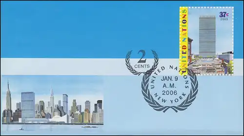 UNO New York couverture U 16A quartier général 37+2 C. 2006, 165x92, FDC 9.1.2006