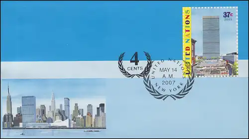 UNO New York couverture U 17A quartier général 37+4 C. 2007, 165x92, FDC 14.5.2007