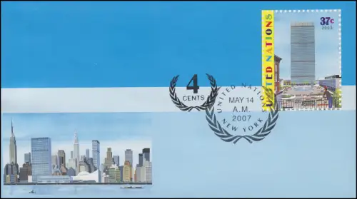 UNO New York couverture U 17A quartier général 37+4 C. 2007, 165x92, FDC 14.5.2007