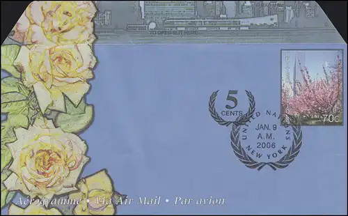 UNO New York Lettre postale aérienne LF 19I Cerisiers 70+5 C. 2006, FDC 9.1.2006