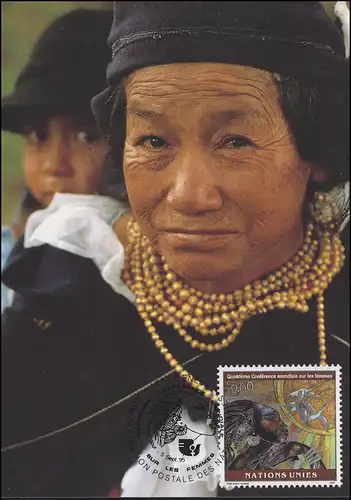 MK 34 de l'ONU Genève 271 Femmes et Héron 1995, carte officielle maximale