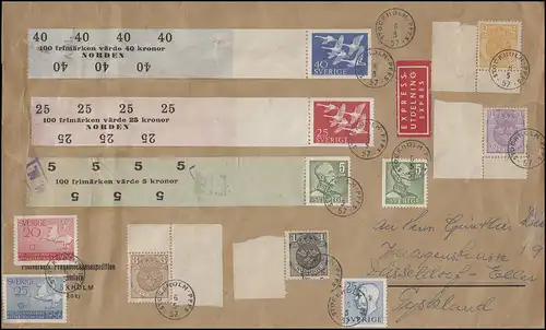 Lettre d'urgence de 255+416+417 avec banderoles et accessoires de STOCKHOLM 6.5.1957