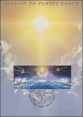 MK 7 von UNO New York 633-634 Weltraumjahr 1992, amtliche Maximumkarte