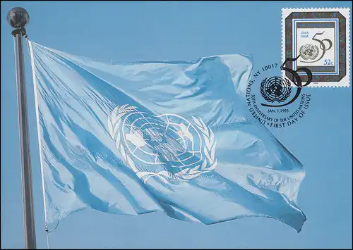 MK 28a de l'ONU New York 50 ans Nations Unies 1995, carte officielle maximum