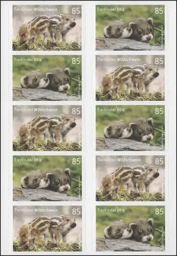 FB 64 Enfants d'animaux sanglier & Iltis, feuille de 5x3293 + 5 x3294, **