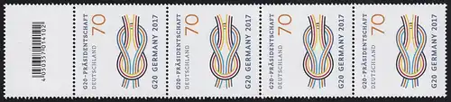 3291 G20-GERMANY, bandes de 4 avec le numéro et le champ de code, **