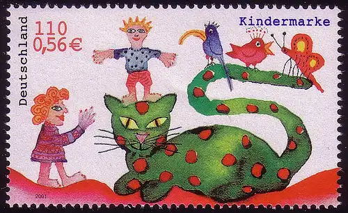 2212 Einzelmarke aus Block 55 Für uns Kinder Katze, Schmetterling, Vögel **