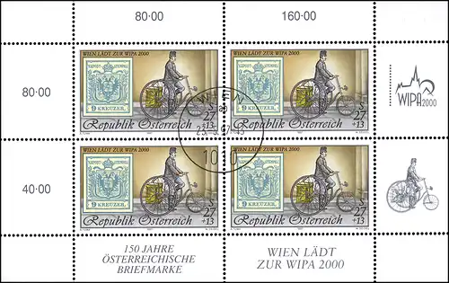 Autriche 2222I Exposition des timbres WIPA 2000, Kleinblatt I avec ET-O 23.9.97