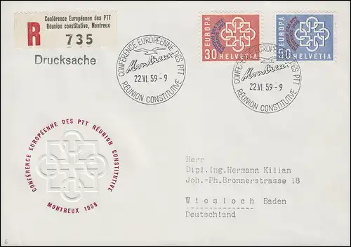 Schweiz 681-682 PTT-Konferenz, Satz auf Schmuck-R-FDC ESSt MONTREUX 22.6.1959