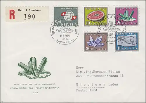 Schweiz 674-678 Pro Patria Mineralien, Satz auf Schmuck-R-FDC ESSt BERN 1.6.1959