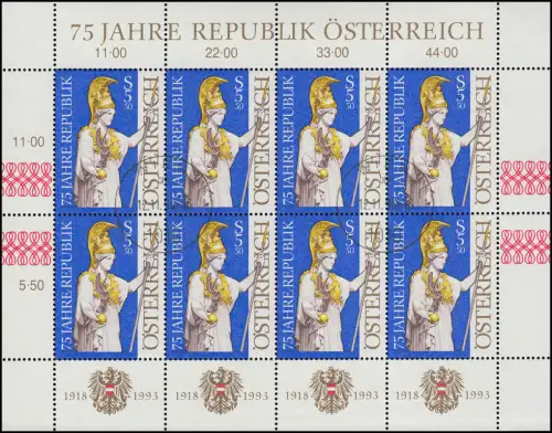 Österreich 2113 Republik Österreich 1993, Kleinbogen ET-O WIEN 1010 - 12.11.93