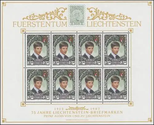921 Jubiläum 75 Jahre Liechtensteinische Briefmarken 1987, Kleinbogen ** 