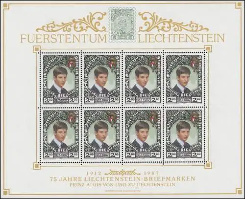 921 anniversaire 75 ans Timbres Liechtensteinais 1987, Petit feuille **