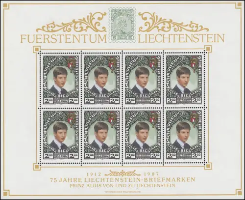 921 anniversaire 75 ans Timbres Liechtensteinais 1987, Petit feuille **