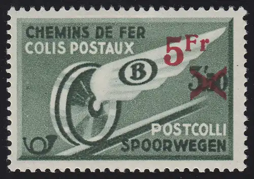 Belgien Postpaket 11 Geflügeltes Rad 5 Fr auf 3,50 Fr, Marke mit Haftstelle *