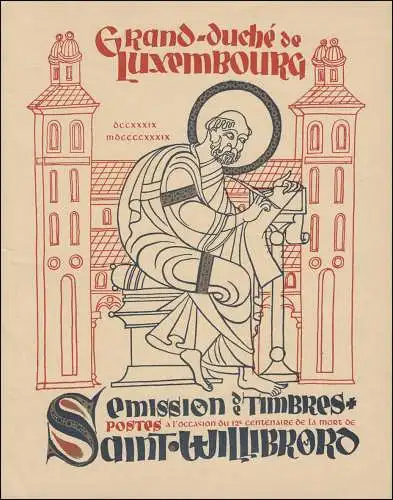 Luxembourg 309-314 St. Willibrord 1938, phrase en conclusion avec ESSt EHTENRNCH (FDC)