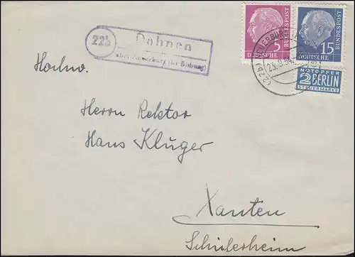 Landpost Dahnen über NEUERBURG / KR. BITBURG 13.9.55 auf Briefvorderseite