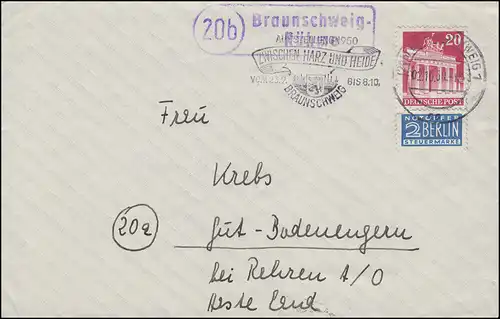 Landpost Braunschweig-Rühme auf Briefvorderseite BRAUNSCHWEIG 1 - 2.10.50