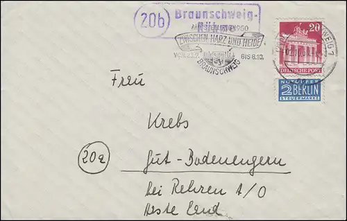 Landpost Braunschweig-Rühme sur le recto de la lettre BRUNSCHWEIG 1 - 2.10.50