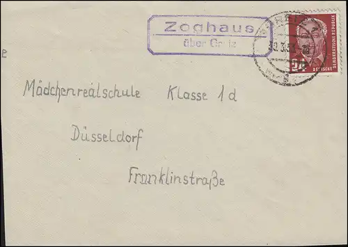 Landpost Zoghaus über GREIZ 30.3.53 auf Briefvorderseite mit Pieck 24 Pf.