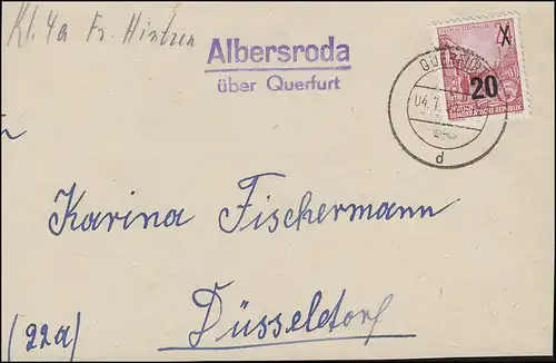 Landpost Albersroda über QUERFURT 4.1.55, Briefvorderseite mit 439 als EF