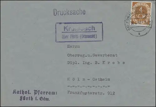 Landpost Krumbach via FÜRTH (ODENWALD) 30.9.52, avant-poste avec EF 124