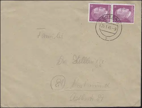 Lettre militaire 785 6 Pfe MeF sur lettre GNESAU près de Villach 25.1.45 à Dortmund
