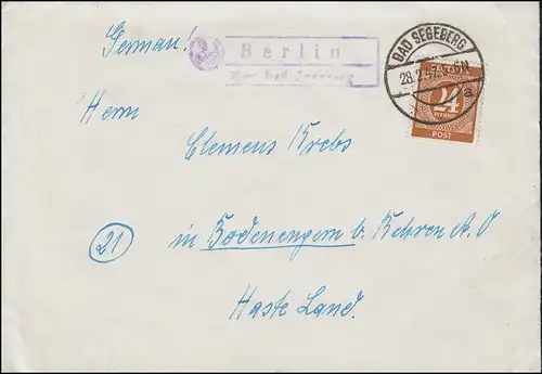 Landpost Berlin via BAD SEGEBERG 28.2.47 en avant-poste avec EF 925