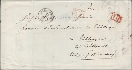 France Préphilatelie Porte-lettre STRASBOURG 1845 à Böblingen avec 2 P.P.-O