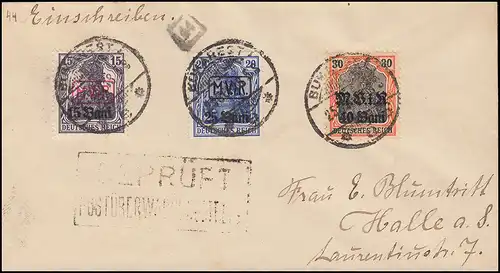Militärverwaltung Rumänien Nr. 1 u.a. auf Brief BUKAREST 1918 mit Zensur-Stempel