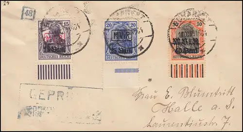 Militärverwaltung Rumänien Nr. 1 etc. mit Bogenrand auf Brief BUKAREST 1918
