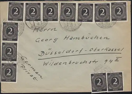 912 paragraphe 2 pf 12 fois MeF Lettre FRANKFURT-ESCHERSHEIM 1947 n. Düsseldorf