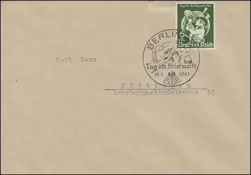 762 Jour du timbre Postillion EF FDC ESSST BERLIN T.d.B. Avion 12.1.1941