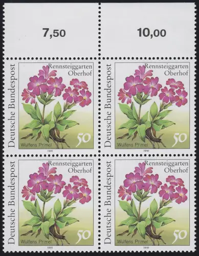 1506F Rennsteiggarten Wulfens Primel 50 Pf. OHNE Fluoreszenz, Oberrand-Vbl. **