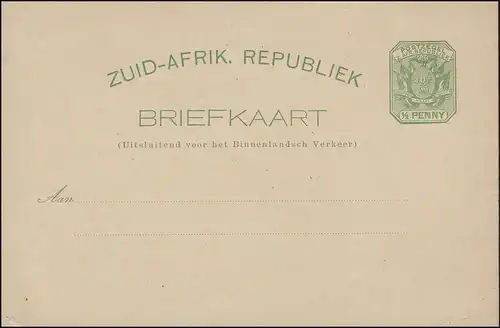 Afrique du Sud ZUID-AFRIQUE. REPUBLIEK BRIECKAART 1/2 Penny blasphème vert, non utilisé **