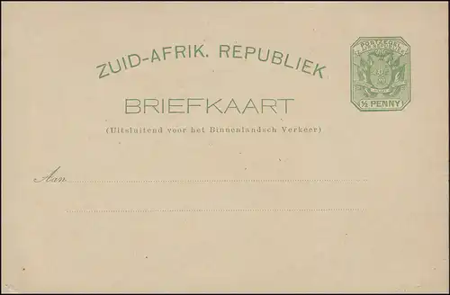 Südafrika ZUID-AFRIK. REPUBLIEK BRIEFKAART 1/2 Penny Wappen grün, ungebraucht **