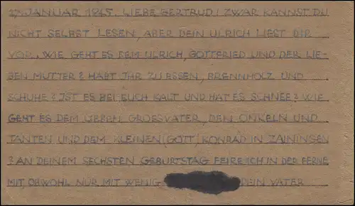 Kriegsgefangenenpost Postkarte für Kriegsgefangene PASSED BY ARMY 1089 / 17.1.45