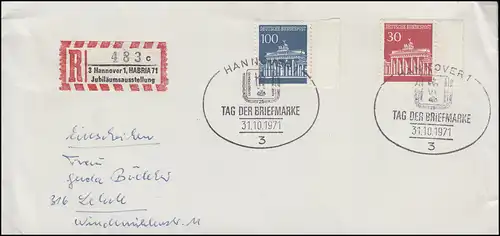 508+510 Brand. Tor mit Rand Sonder-R-Zettel HABRIA 71 SSt HANNOVER 31.10.1971