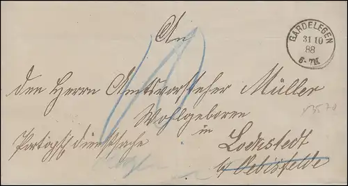 Portopflichtige Dienstsache Briefhülle Landrat GARDELEGEN 31.10.1888