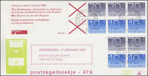 Niederlande Heftchenblatt 48 PB 47A Ziffern Tarieven, Schmuck-FDC 2.1.93