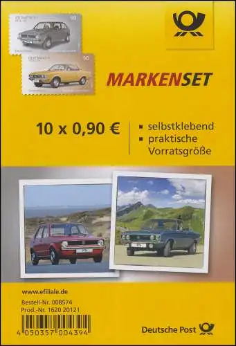 FB 66 Automobiles: VW Golf et Opel Manta, feuille de 5x3301 + 5 x 3302, **